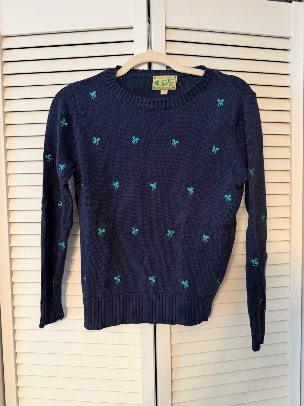 Kiel James Patrick Navy Sweater with Clover embroidery